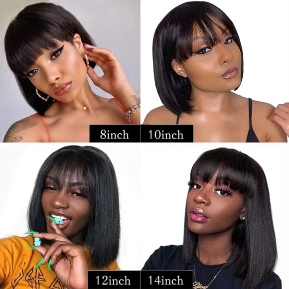 Bob Wig With Bangs- 10 Inch Short Yaki Bob Wig 180% Density - Picture 4 of 9